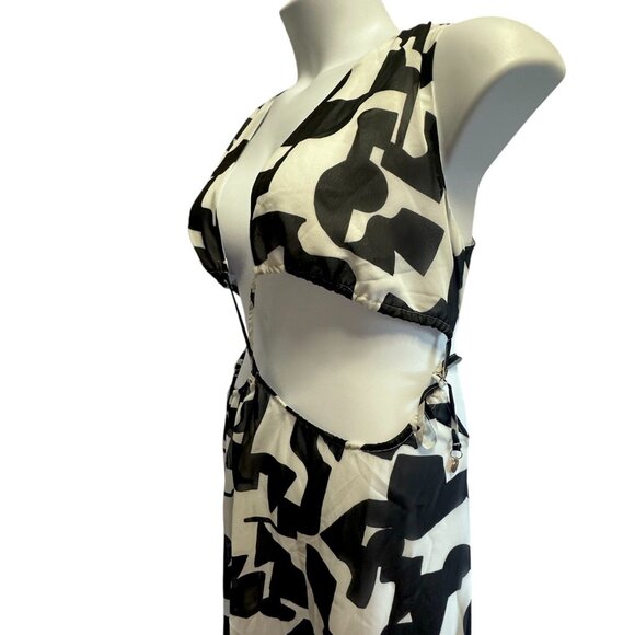 Milly Cabana Mila Modern Geometric Cutout Maxi Dress Black White Size S NWT - Picture 7 of 13